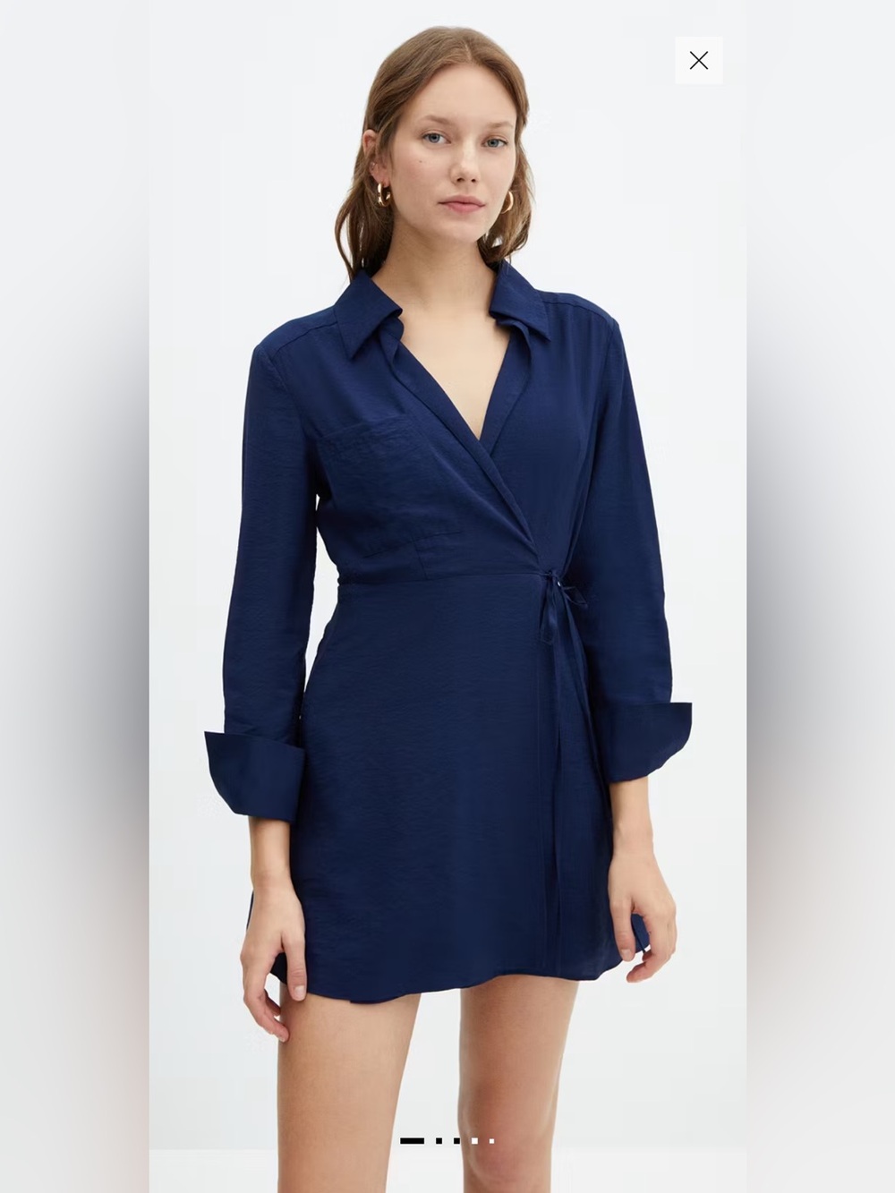 Mango Navy Blue Long Sleeve Wrap Dress